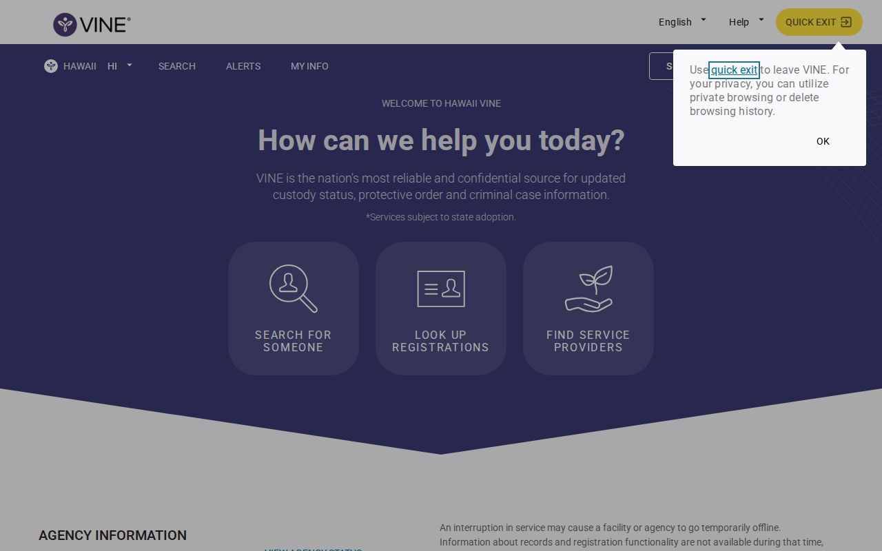 Official VINELink Hawaiʻi landing page