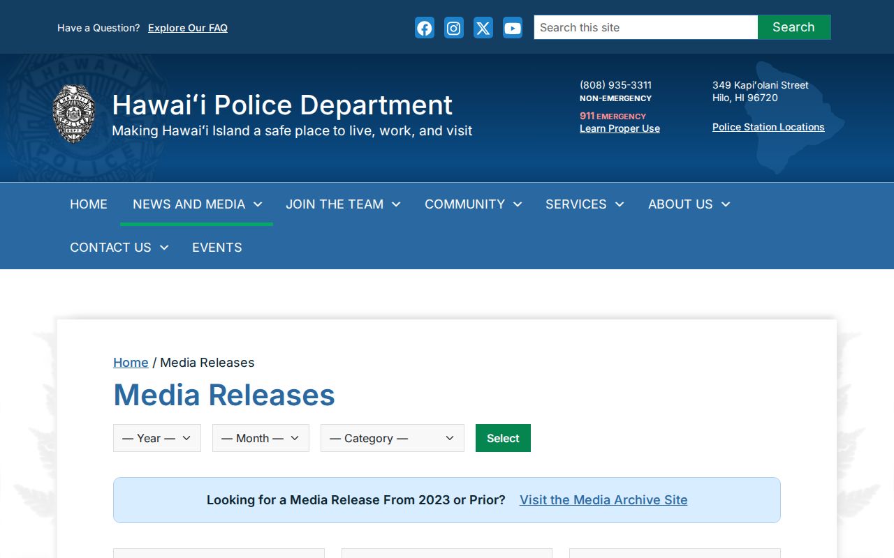 HPD media releases page