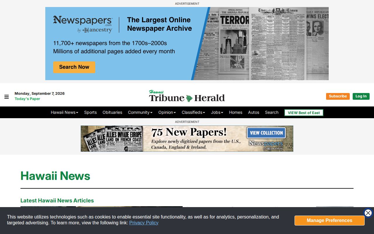 Hawaiʻi Tribune-Herald Hawaiʻi news category with selected local reporting